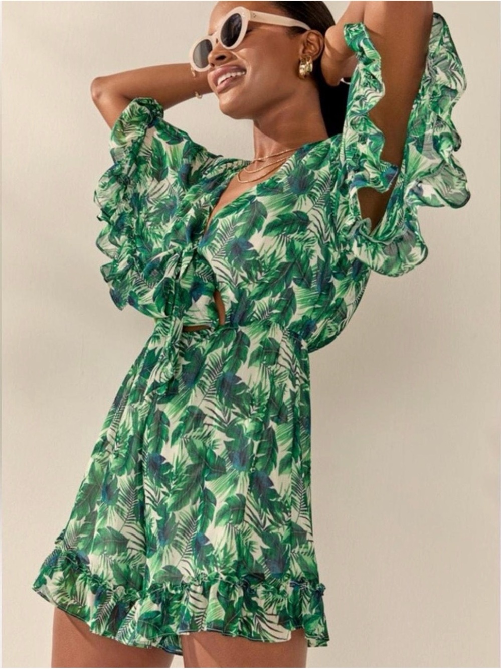Mi Ami by Francesca's Collections Sabrina Palm Print Romper